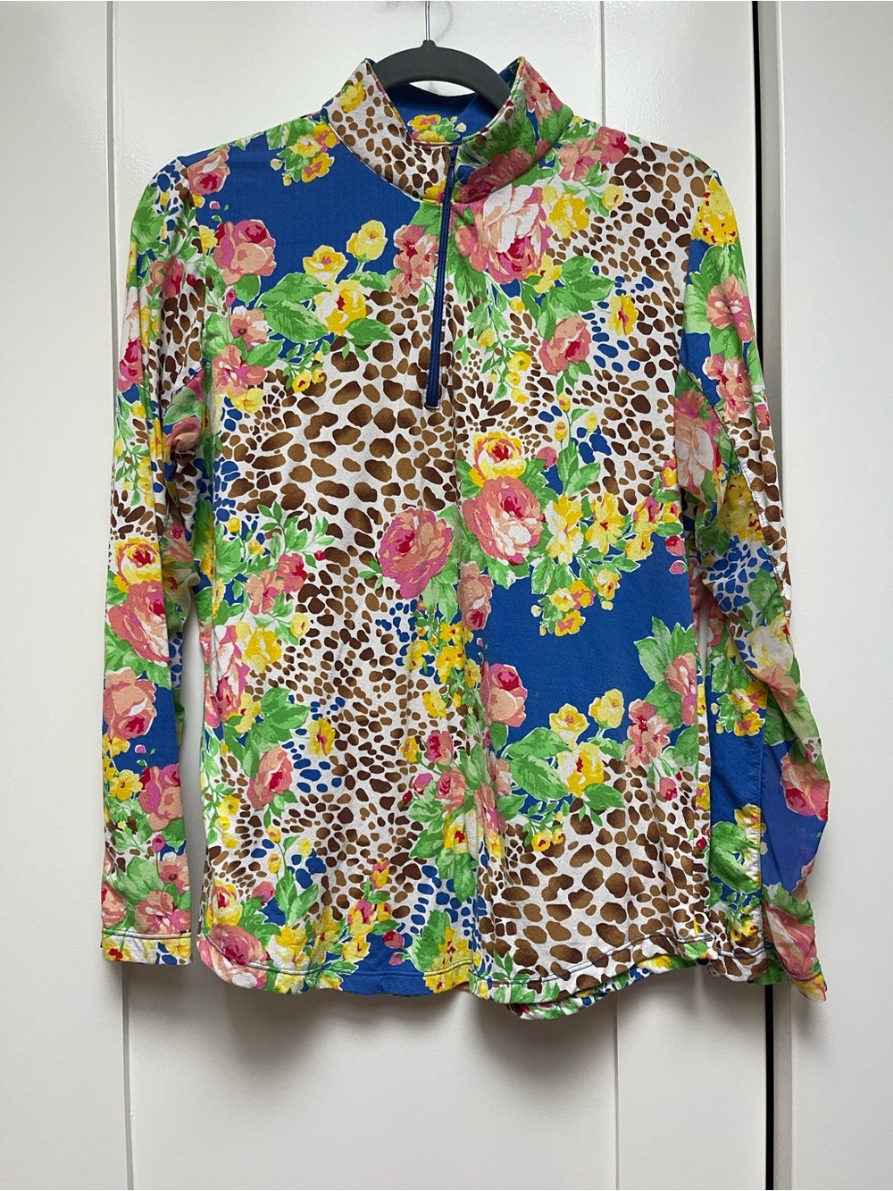 Profile By Gottex Blue Floral & Leopard Print Long Sleeve Top